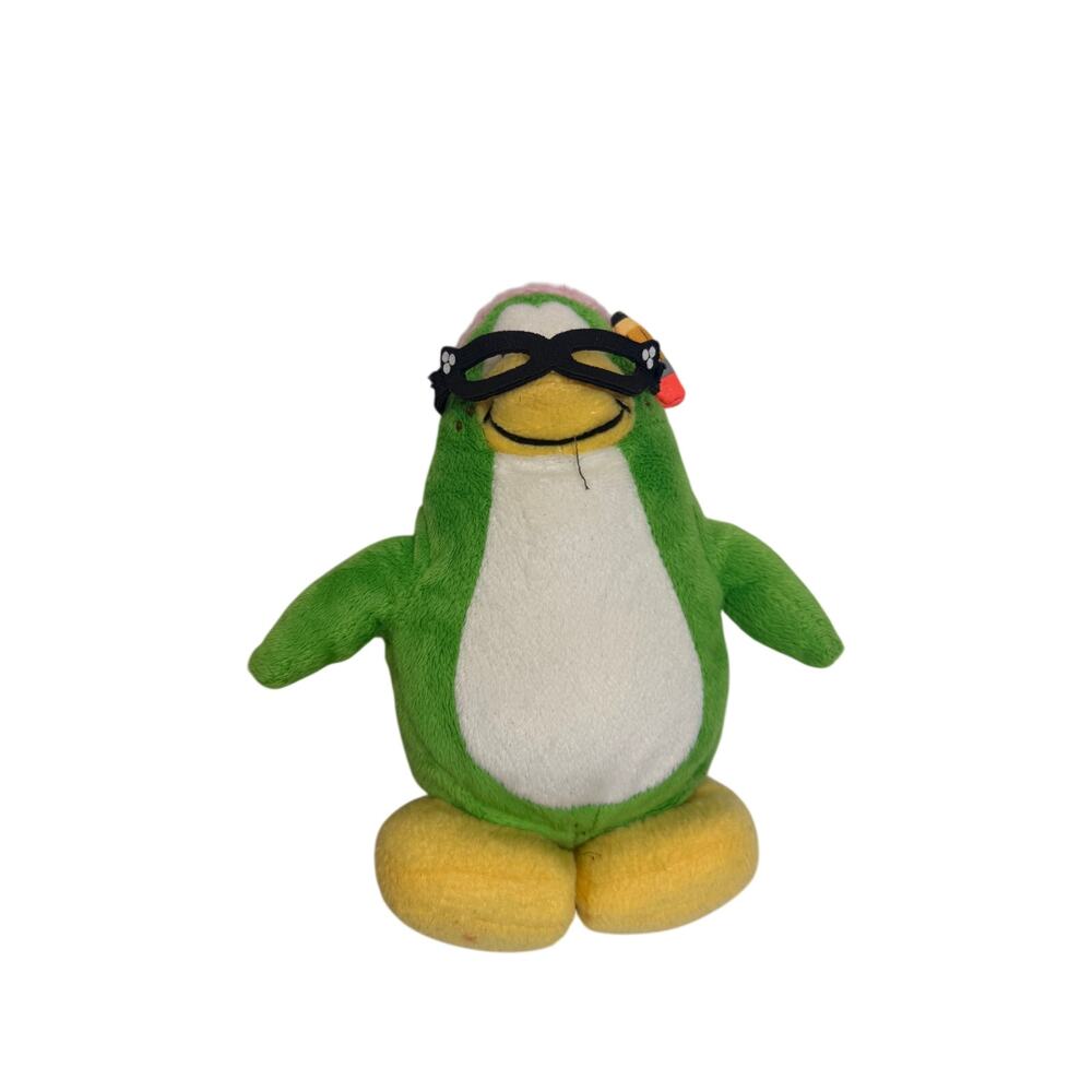 Disney Club Penguin Plush Green Teacher Penguin with Glasses, Pencil, and Hat